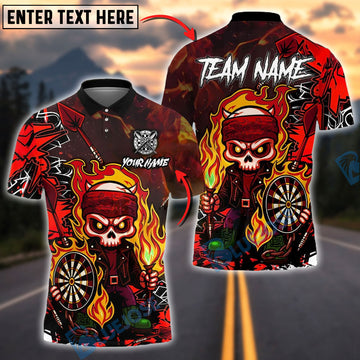BlueJose Darts Flaming Skeleton Warrior Neon Customized Name, Team Name 3D Shirt (4 Colors)