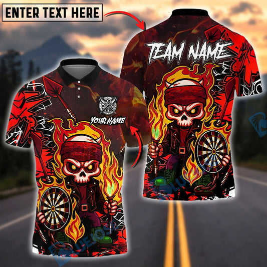 BlueJose Darts Flaming Skeleton Warrior Neon Customized Name, Team Name 3D Shirt (4 Colors)