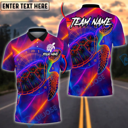 BlueJose Darts Turtle Dartboard Neon Glow Pattern Multicolor Options Personalized Name Shirt (4 Colors)