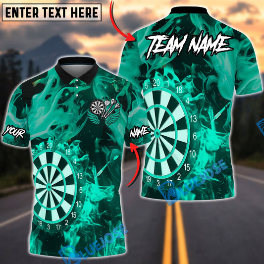 BlueJose Darts Aqua Flame Board Style Multicolor Options Personalized Name Shirt (4 Colors)