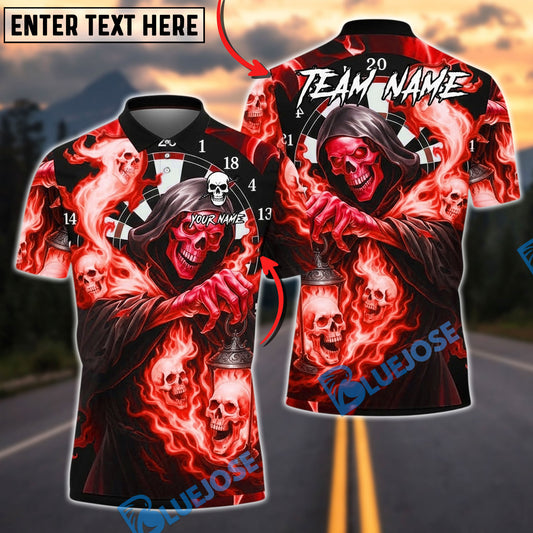 BlueJose Darts Grim Reaper Dartboard Flames Personalized Name, Team Name Unisex Shirt (4 Colors)