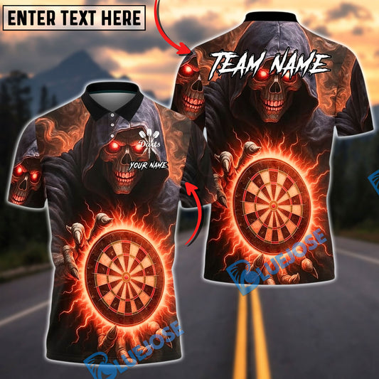 BlueJose Darts Grim Reaper Fire Hand Dartboard Personalized Name, Team Name Unisex Shirt (4 Colors)