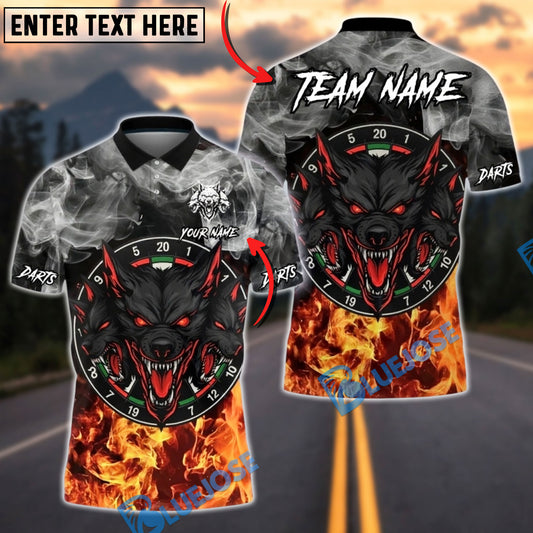 BlueJose Darts Fierce Wolf Darts Flame Art Personalized Name, Team Name Unisex Shirt (4 Colors)