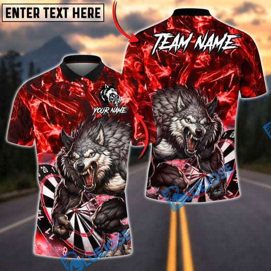 BlueJose Darts Fierce Howling Wolf with Lightning Personalized Name, Team Name Unisex Shirt (4 Colors)