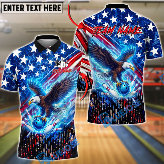 BlueJose Bowling Eagle Blue Aura Patriotic USA Customized Name, Team Name 3D Shirt