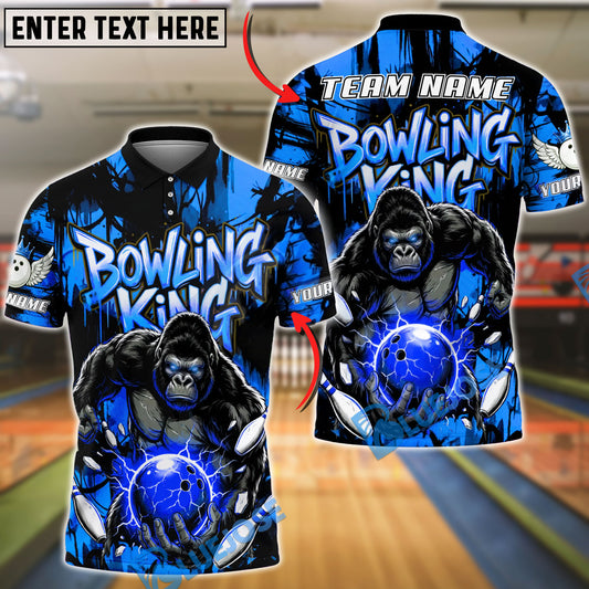 BlueJose Bowling And Pins King Power Gorilla Strike Customized Name, Team Name 3D Shirt (4 Colors)