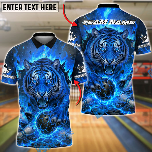 BlueJose Bowling And Pins Tiger Lava Strike Customized Name, Team Name 3D Shirt (4 Colors)
