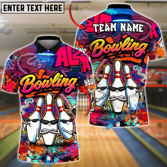 BlueJose Bowling And Pins Graffiti Street Art Gangster Pins Smoke Customized Name, Team Name 3D Shirt (4 Colors)