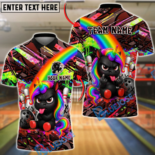 BlueJose Bowling And Pins Rainbow Black Unicorn Punk Customized Name, Team Name 3D Shirt (6 Colors)
