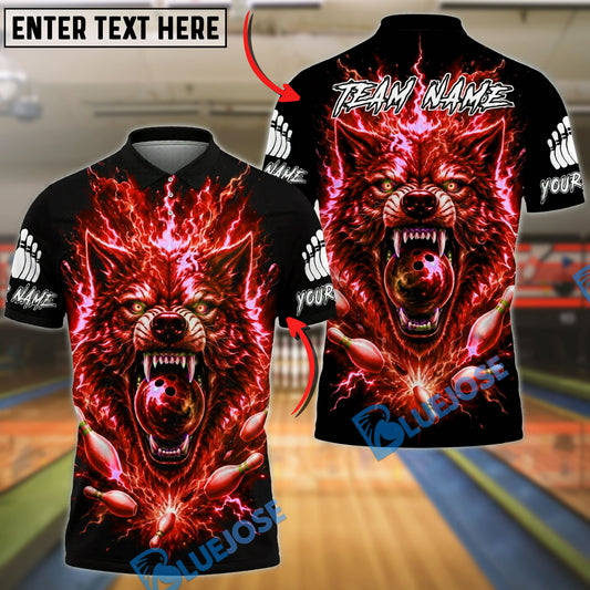 BlueJose Bowling Wolf Neon Lightning Customized Name, Team Name 3D Shirt (4 Colors)
