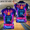 BlueJose Bowling And Pins Neon King Gorilla Customized Name, Team Name 3D Shirt (4 Colors)