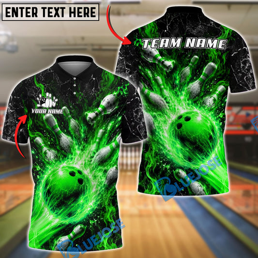 BlueJose Bowling And Pins Fire Explosion Domination Customized Name, Team Name 3D Shirt (4 Colors)