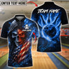 BlueJose Bowling & Pins Flaming Skull with American Flag Fire Bowling Ball Back Design Customized Name, Team Name 3D Shirt (4 Colors)