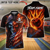 BlueJose Bowling & Pins Flaming Skull with American Flag Fire Bowling Ball Back Design Customized Name, Team Name 3D Shirt (4 Colors)