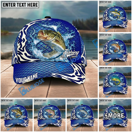 BlueJose Fishing Scale Pattern Ocean Wave Style Personalized Name Classic 3D Cap Personalized Cap (13 Breeds)