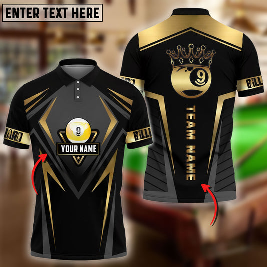 BlueJose Billiards Ball 9 Crowned Golden Line Pattern Personalized Shirt (4 Colors)