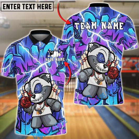 BlueJose Bowling & Pins Street Graffiti Teddy Bear Style Customized Name, Team Name 3D Shirt (4 Colors)