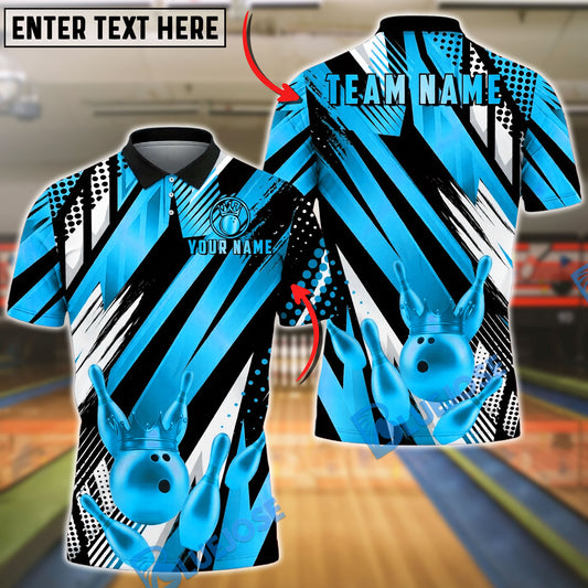 BlueJose Bowling And Pins Crown Gold Abstract Stripe Style Customized Name, Team Name 3D Shirt (6 Colors)