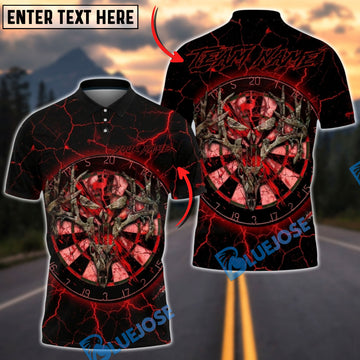 BlueJose Darts Dark Deer Skull Dartboard Lightning Art Multicolor Options Personalized Name Shirt (4 Colors)
