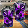 BlueJose Bowling & Pins Flaming Dragon Power Strike Design Customized Name, Team Name 3D Shirt (4 Colors)