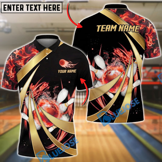 BlueJose Bowling And Pins Fiery Swirl Blast Customized Name, Team Name 3D Shirt (4 Colors)