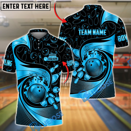 BlueJose Bowling And Pins Golden Retro Spinning Wave Customized Name, Team Name 3D Shirt (6 Colors)