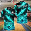 BlueJose Bowling & Pins Electric Lightning Strike Effect Customized Name, Team Name 3D Shirt (4 Colors)