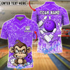 BlueJose Bowling & Pins Angry Monkey Cartoon Art Customized Name, Team Name 3D Shirt (4 Colors)