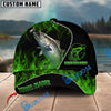 BlueJose Fishing Angler Green Flame Personalized Name Classic 3D Cap Personalized Cap (13 Breeds)