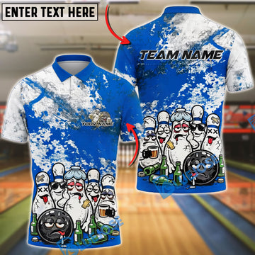 BlueJose Bowling And Pins Funny Drunk Pins Cartoon Party Graphic Customized Name, Team Name 3D Shirt (4 Colors)
