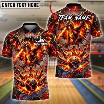 BlueJose Bowling And Pins Lava Dragon Fire Breath Explosion Strike Graphic Customized Name, Team Name 3D Shirt (4 Colors)