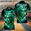 BlueJose Bowling And Pins Neon Wolf Lightning Galaxy Style Customized Name, Team Name 3D Shirt (4 Colors)