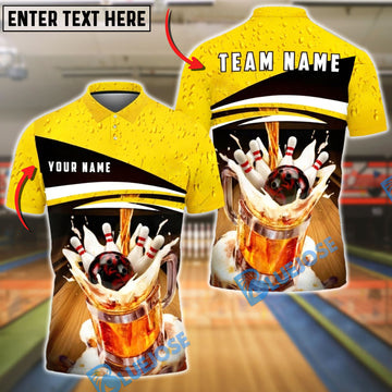 BlueJose Bowling Beer Splash Strike Impact Graphic Personalized Name, Team Name 3D Shirt