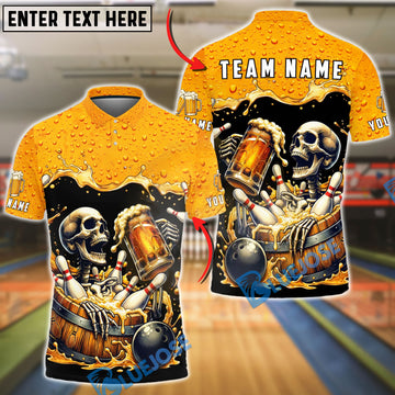BlueJose Bowling Skull Beer Barrel Dark Humor Graphic Personalized Name, Team Name 3D Shirt