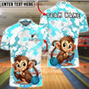 BlueJose Bowling & Pins Monkey Cute Cartoon Customized Name, Team Name 3D Shirt (4 Colors)