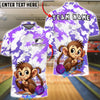 BlueJose Bowling & Pins Monkey Cute Cartoon Customized Name, Team Name 3D Shirt (4 Colors)