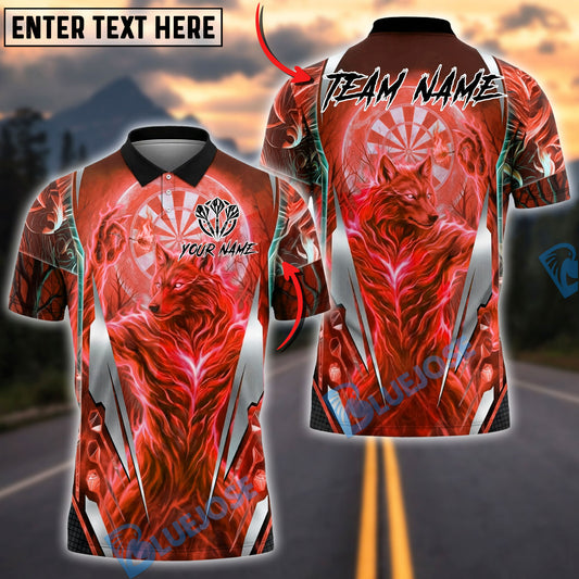 BlueJose Darts Dartboard Lightning Fire Wolf Spirit Design Personalized Name, Team Name Unisex Shirt (4 Colors)