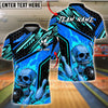 BlueJose Bowling And Pins Skull Flame Fire Strike Design Customized Name, Team Name 3D Shirt (4 Colors)