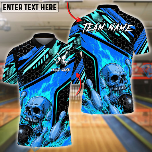 BlueJose Bowling And Pins Skull Flame Fire Strike Design Customized Name, Team Name 3D Shirt (4 Colors)