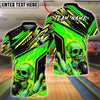 BlueJose Bowling And Pins Skull Flame Fire Strike Design Customized Name, Team Name 3D Shirt (4 Colors)