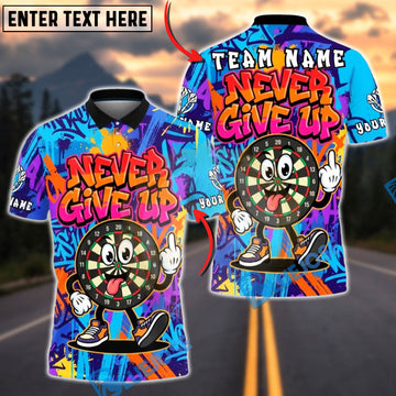 BlueJose Darts Never Give Up Dartboard Cartoon Fukin Graffiti Multicolor Options Personalized Name Shirt (4 Colors)