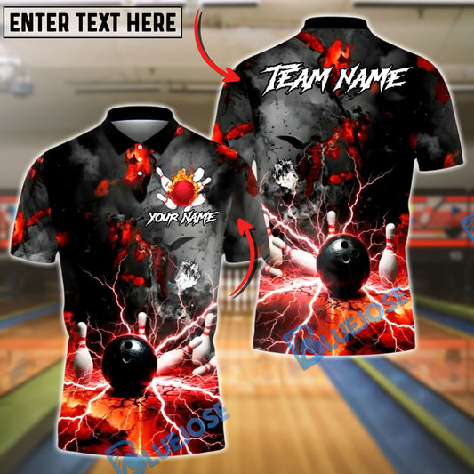 BlueJose Bowling And Pins Volcano Lava Explosion Lightning Customized Name, Team Name 3D Shirt (4 Colors)