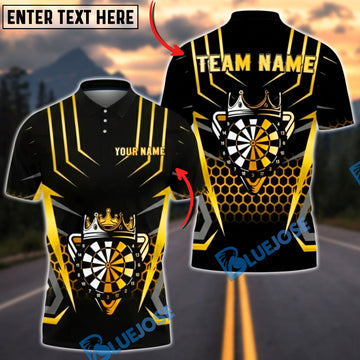 BlueJose Darts Gold Crown Target Honeycomb 3D Design Personalized Name, Team Name Unisex Shirt (6 Colors)