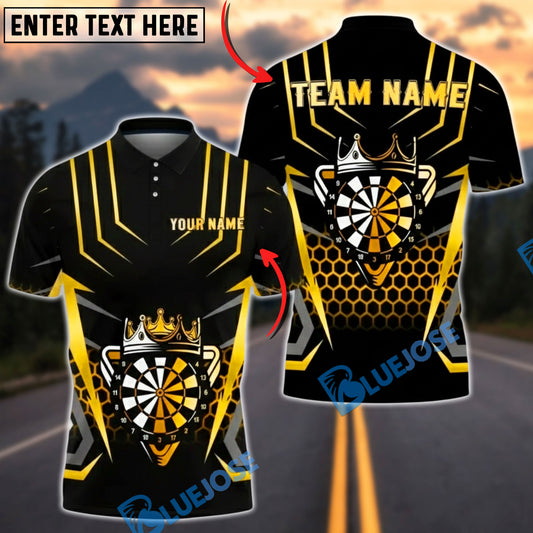 BlueJose Darts Gold Crown Target Honeycomb 3D Design Personalized Name, Team Name Unisex Shirt (6 Colors)