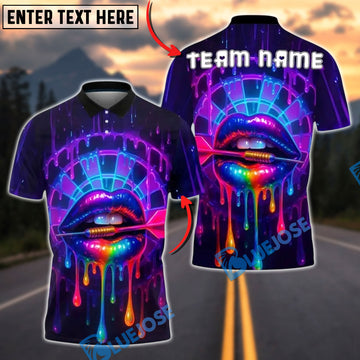 BlueJose Darts Neon Lips Rainbow Drip Personalized Name, Team Name Unisex Shirt (4 Colors)
