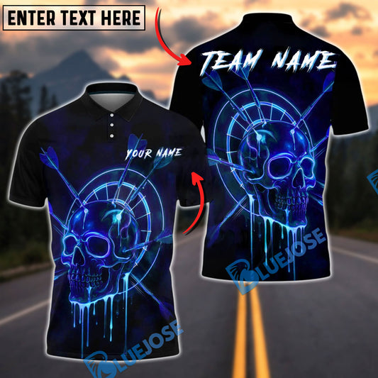 BlueJose Darts Neon Skull Arrows Dartboard Personalized Name, Team Name Unisex Shirt (4 Colors)