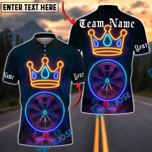 BlueJose Darts Neon Dartboard Crown Glow Personalized Name, Team Name Unisex Shirt (4 Colors)