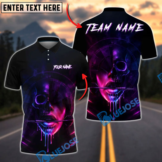 BlueJose Darts Neon Skull Lips Glow Personalized Name, Team Name Unisex Shirt (4 Colors)