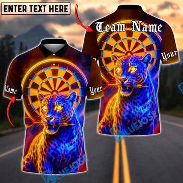 BlueJose Darts Neon Panther Dartboard Eyes Personalized Name, Team Name Unisex Shirt (4 Colors)