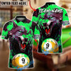 BlueJose Billiards 9-Ball Blood Wolf Design Personalized Name, Team Name Unisex Shirt (4 Colors)
